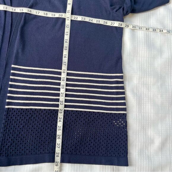 CJ Banks Preppy Navy White Striped Open Front Laser Cut Cardigan Sweater SZ 3X - Picture 10 of 10